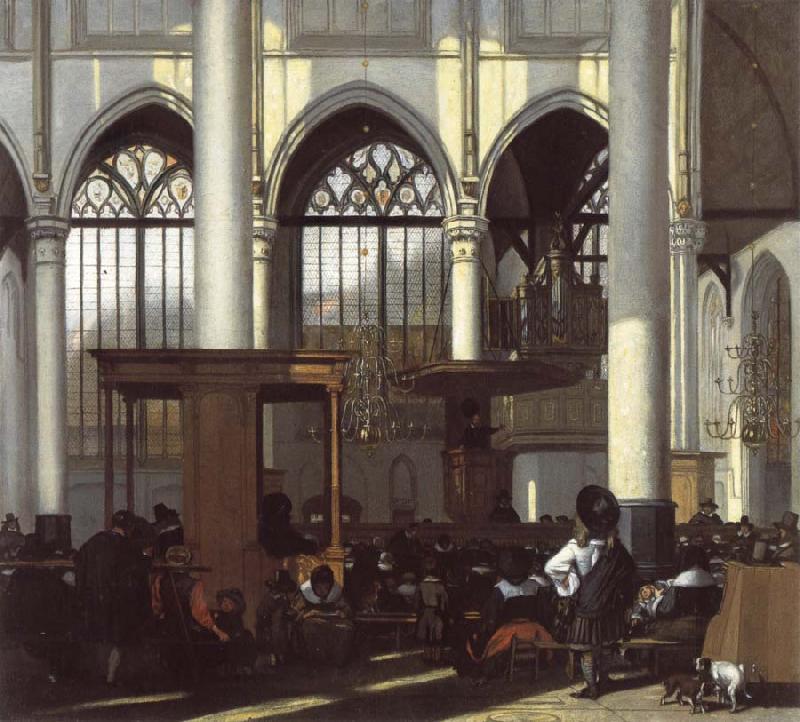 WITTE, Emanuel de The Interior of the Oude Kerk,Amsterdam,During a Sermon oil painting image